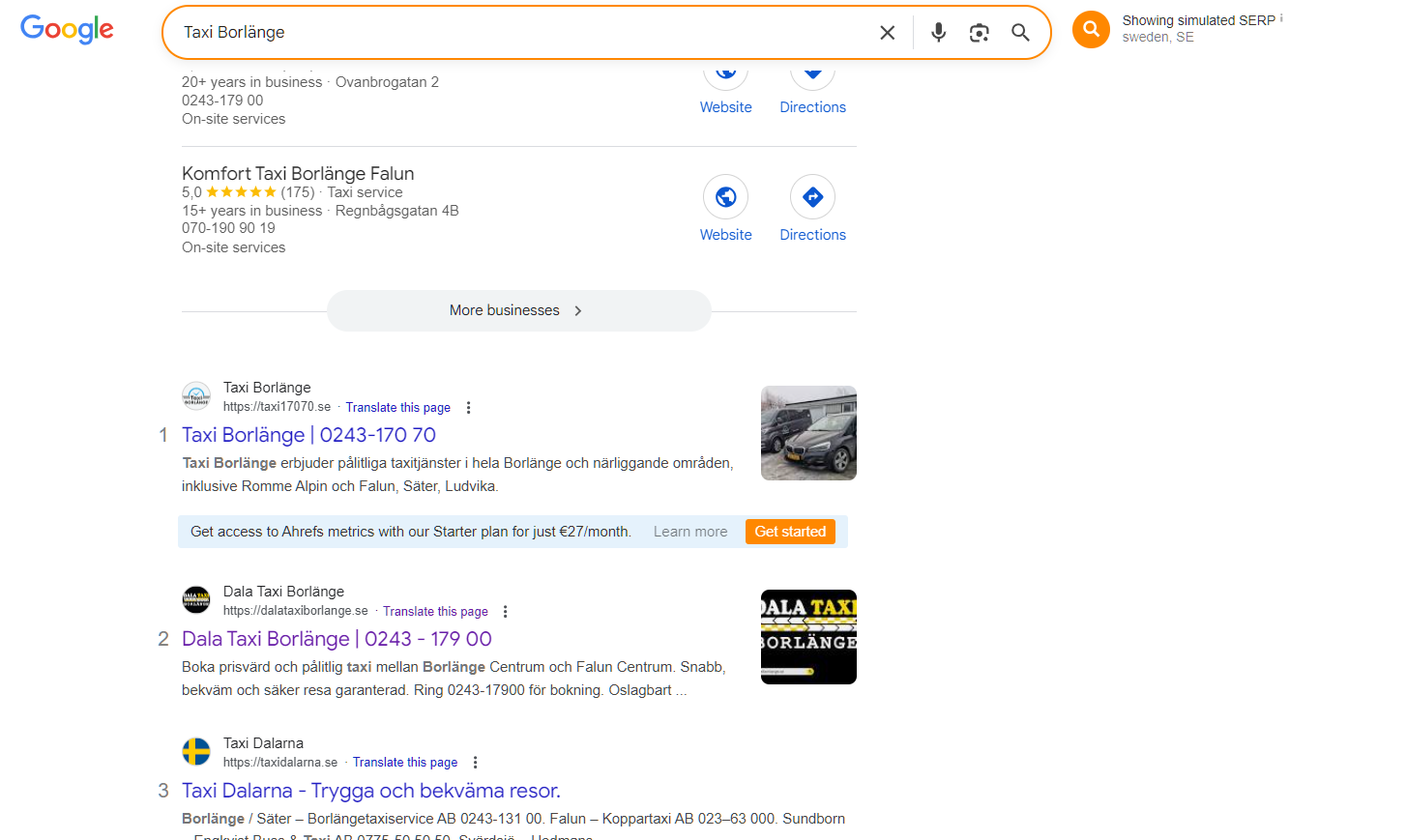 Google Search Ranking Results